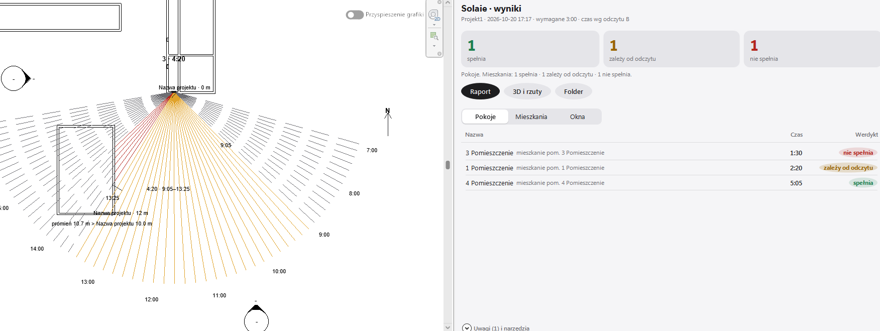 Solaie w Revit: okna pokolorowane według werdyktu